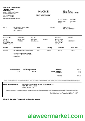 USA WEST SHORE business utility bill Word and PDF template